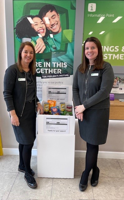 Building society collecting food donations for community foodbank